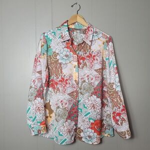 CHICO'S MULITCOLOR MIX FLORAL PATTERN BUTTON DOWN SHIRT WOMENS SIZE 2